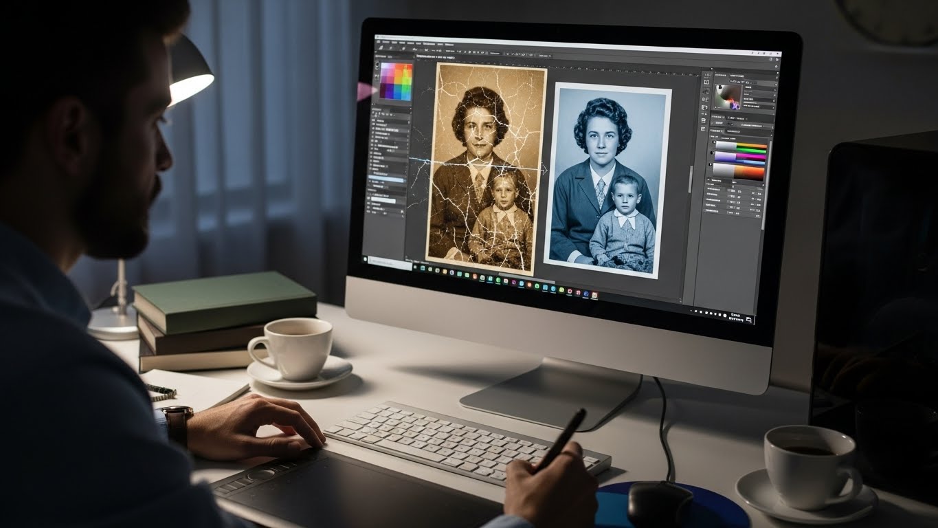 Edit foto profesional untuk foto keluarga dan kenangan lama